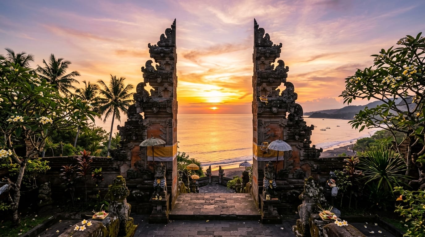 Pura Candi Bentar Bali Sunset